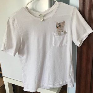H&M White Kitty Pocket Shirt